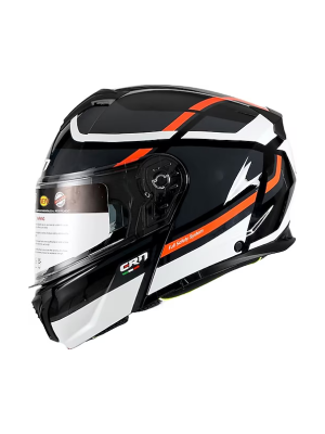 CRN 918 Siyah - Beyaz - Turuncu Çene Açılır Motorcu Kaskı