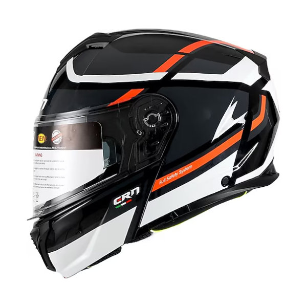 CRN 918 Siyah - Beyaz - Turuncu Çene Açılır Motorcu Kaskı