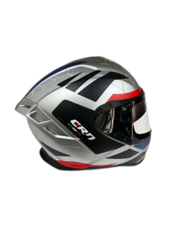 CRN FS-867 Mat Gümüş - Mavi - Kırmızı Güneş Vizörlü Full Face Kask