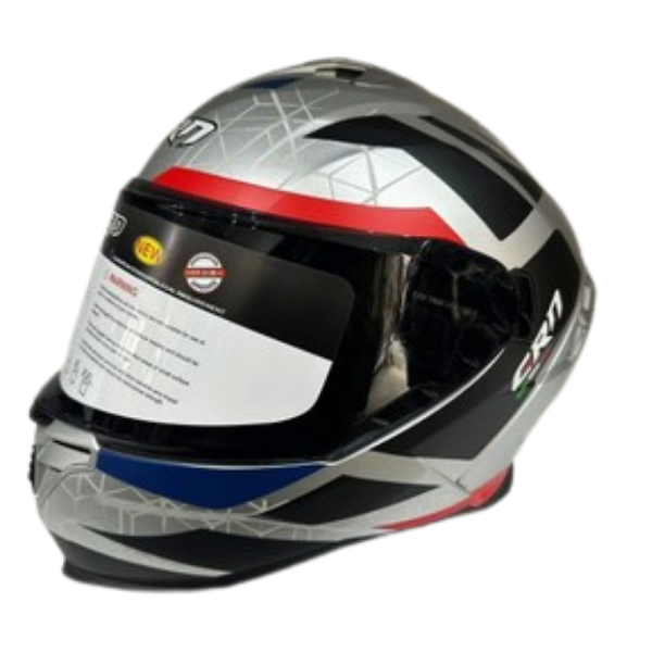 CRN FS-867 Mat Gümüş - Mavi - Kırmızı Güneş Vizörlü Full Face Kask