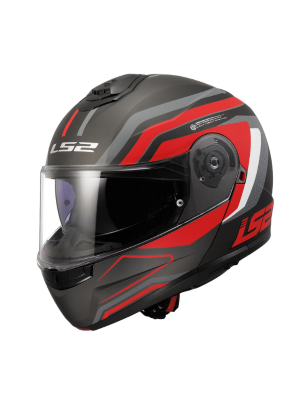 LS2 Strobe 2 Phantom Mat Titanyum Gri Kırmızı Çenesi Açılır Kask