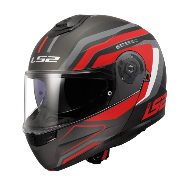 LS2 Strobe 2 Phantom Mat Titanyum Gri Kırmızı Çenesi Açılır Kask