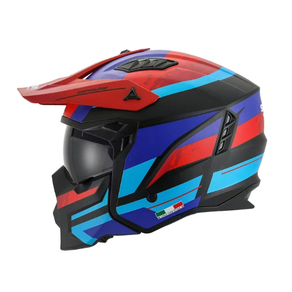 Sway SW 726X Seul Siyah - Kırmızı - Mavi Modüler Motosiklet Kaskı