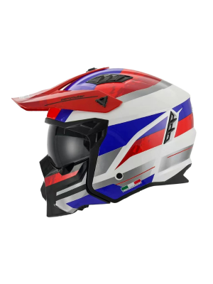 Sway SW 726X Seul Beyaz - Kırmızı - Mavi Modüler Motosiklet Kaskı