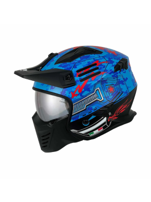 Sway SW 726X Tokyo Trooper Mavi - Kırmızı Modüler Motosiklet Kaskı