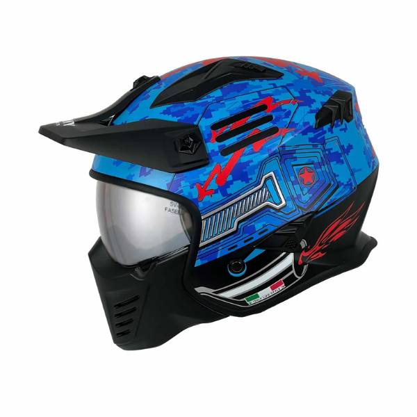 Sway SW 726X Tokyo Trooper Mavi - Kırmızı Modüler Motosiklet Kaskı