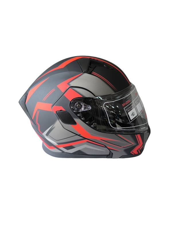 JK Mat Siyah - Kırmızı Çene Açılır Motorcu Kaskı