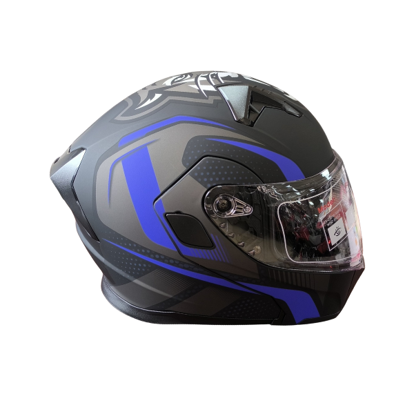 JK Mat Siyah - Mavi Çene Açılır Motorcu Kaskı