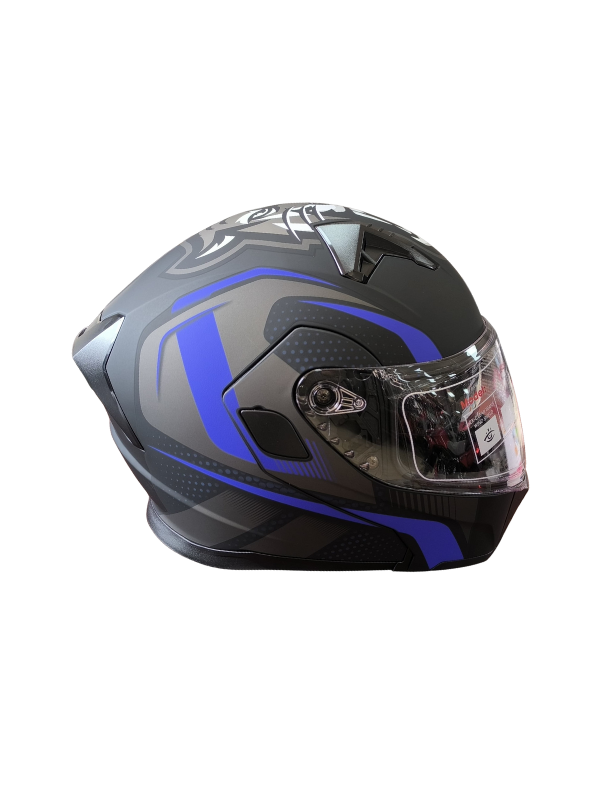 JK Mat Siyah - Mavi Çene Açılır Motorcu Kaskı