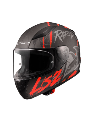 LS2 Rapid 2 Raven Siyah - Kırmızı - Beyaz Full Face Kask