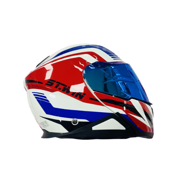 STWIN England Çene Açılır Mavi Aynalı Vizörlü Motorcu Kaskı