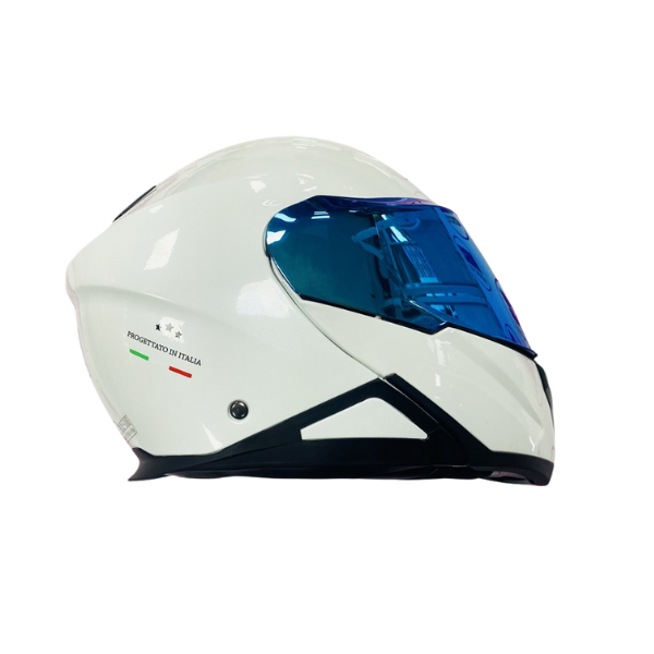 STWIN Beyaz Çene Açılır Mavi Aynalı Vizörlü Motorcu Kaskı